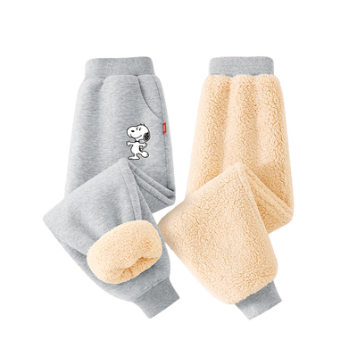 史努比儿童裤子冬季新款加绒加厚中大童羊羔绒休闲卫裤男童运动裤