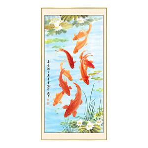 晶瓷画玄关九鱼图中式金属框挂画