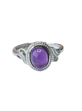 天然紫水晶戒指紫色彩宝指环复古个性民族风手饰品女士闺蜜礼物