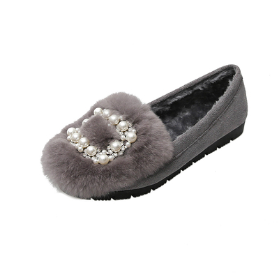 毛毛鞋女冬外穿加绒豆豆鞋女春秋季厚底棉鞋孕妇鞋防滑小码33 34