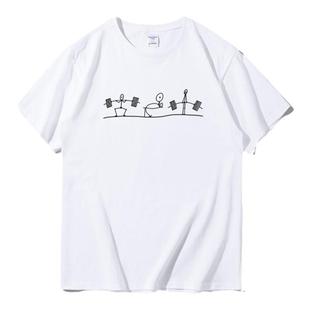 健身短袖三项训练火柴人运动力量举t恤夏季纯棉宽松休闲男士半袖