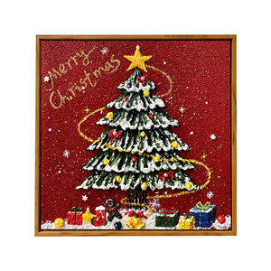 流黎旗舰店圣诞树肌理画DIY材料包全套石英砂丙烯数字油画手工填色礼物装饰