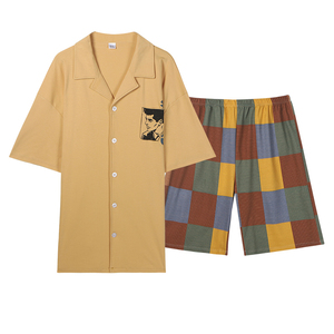 睡衣男夏季纯棉短袖薄款加大码休闲青少年全棉男士家居服套装夏天