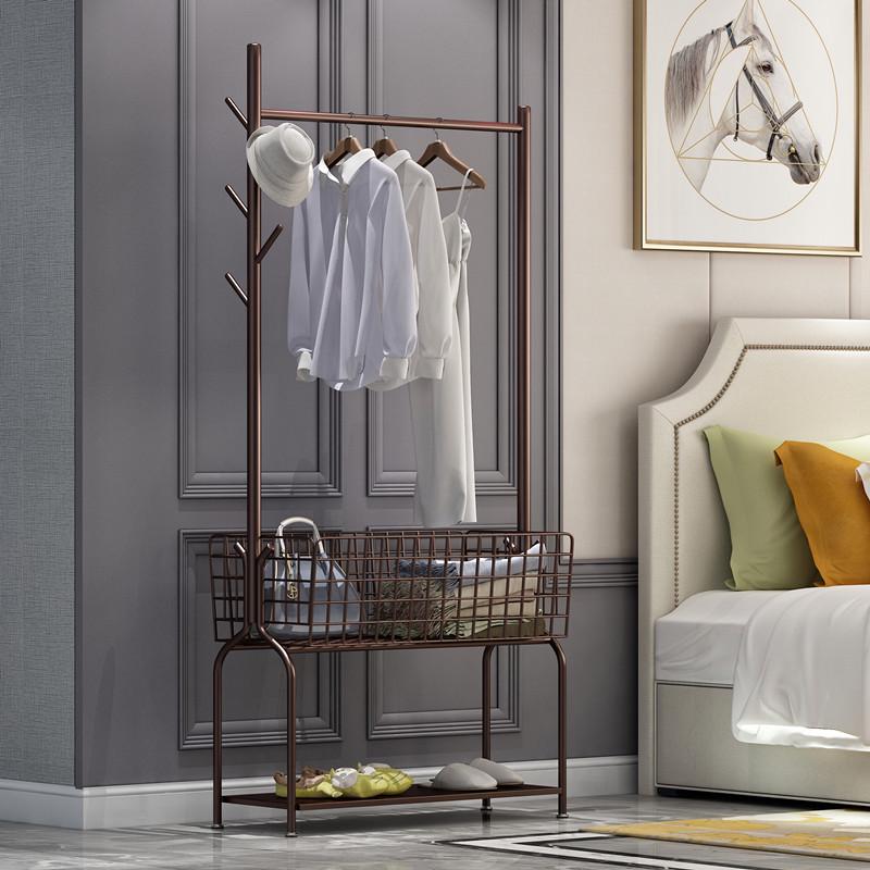 衣架落地卧室铁艺衣帽架晾衣架落地简易折叠单杆家用晾挂衣服架子