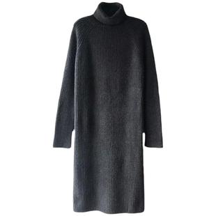 加厚加绒过膝针织毛衣女宽松高领保暖连衣裙轻奢气质冬季长款内搭
