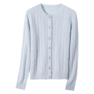 百分百绵羊毛麻花针织开衫外套