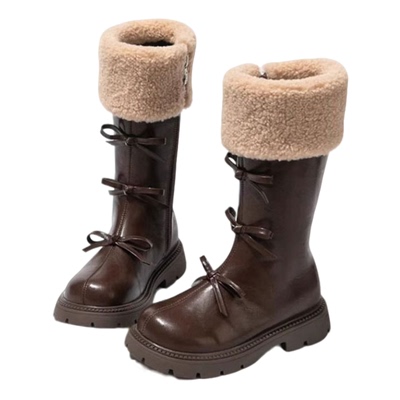 女童加绒高筒雪地靴软底防滑皮靴