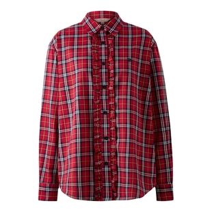 【100%棉】Eland衣恋衬衫女气质撞色格纹翻领上衣2026春季新款