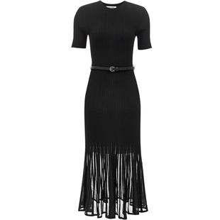 Vero Moda奥莱针织连衣裙2025秋季新款坑条面料半透裙摆修身长裙