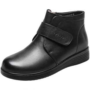 意尔康女鞋2025冬季短靴真皮短筒皮靴中老年妈妈棉鞋加绒保暖皮鞋