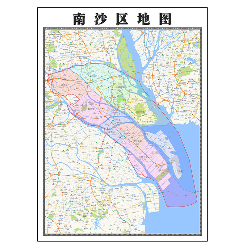 南沙区地图1.1米定制广东省广州市行政区域颜色划分高清防水墙贴