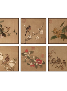 新中式卧室书房花鸟背景墙挂画