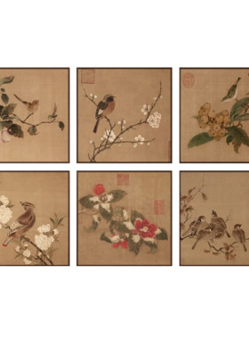 新中式卧室书房花鸟背景墙挂画