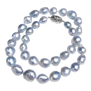 『蓝血澳白』天然澳白巴洛克珍珠蓝血项链银蓝光异形古典风珍珠