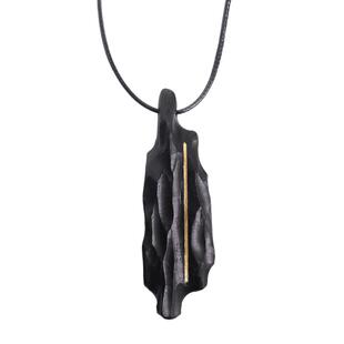 曲尾花原创镶铜黑檀木手工肌理吊坠男狂野可调长度黑色毛衣链饰品