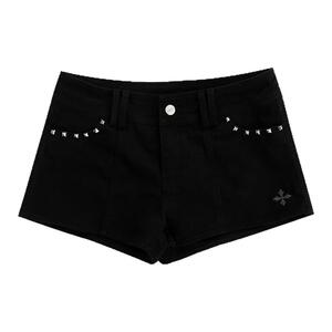 FDR官方店 十字架铆钉牛仔短裤女夏季潮牌辣妹修身超短热裤子