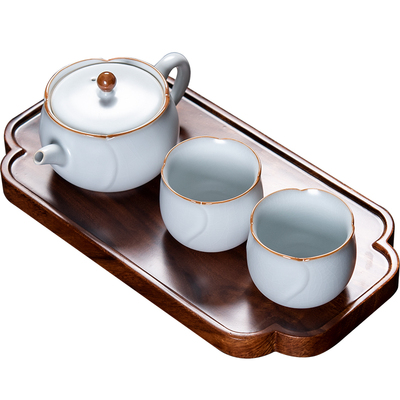 汝窑玫瑰壶一壶两杯开片可养