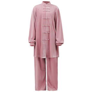秋冬加厚中长款金丝绒太极服女 中老年男式新款太极拳武术练功服