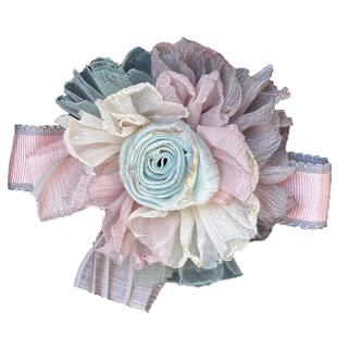 TeNg原创手作绿玫瑰花复古设计感中式半扎发头饰/发卡/颈花/胸针