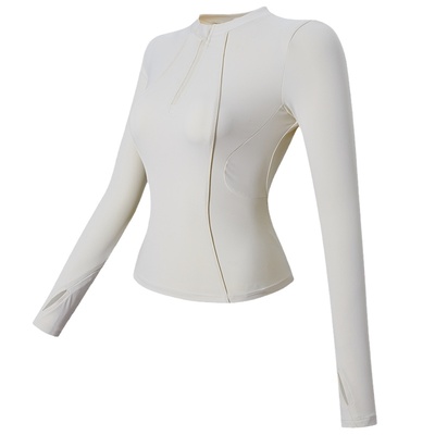 云端贝壳长袖女修身半拉链