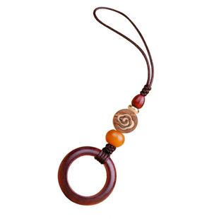 古风手机链短款钥匙挂绳u盘男女檀木指环扣复古手工挂件防丢挂饰