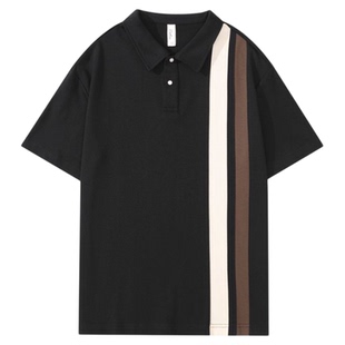 复古拼接撞色polo衫男款短袖夏季2025新款美式休闲弹力上衣t恤男