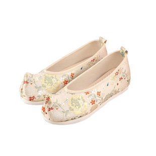 春秋绣花鞋女古风原创翘头弓鞋汉服鞋子搭配古装内增高老北京布鞋