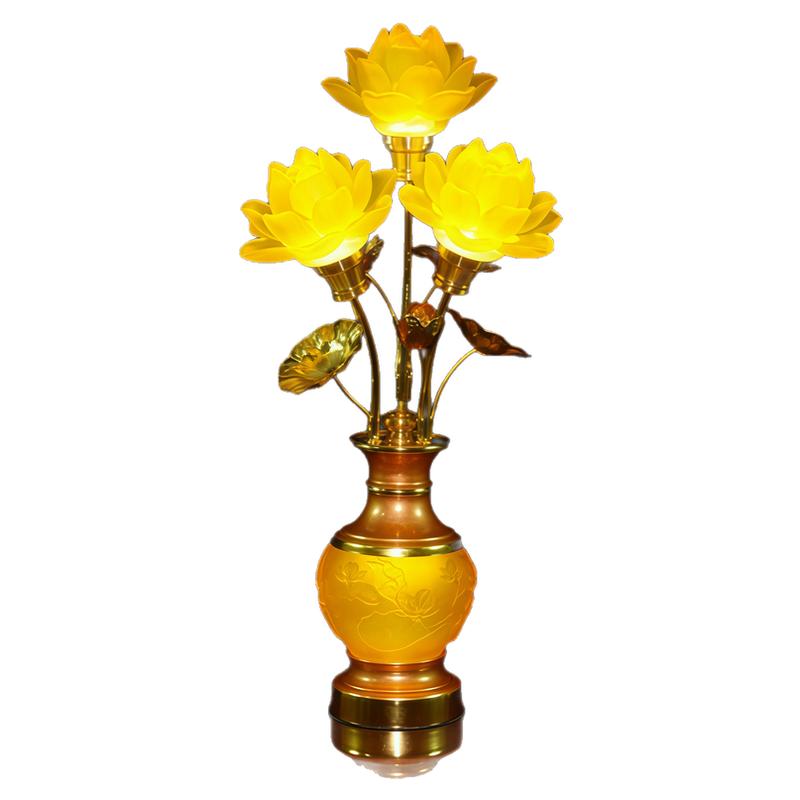 led家用七彩水晶琉璃莲花灯佛供灯佛前佛堂观音菩萨九品 插电款
