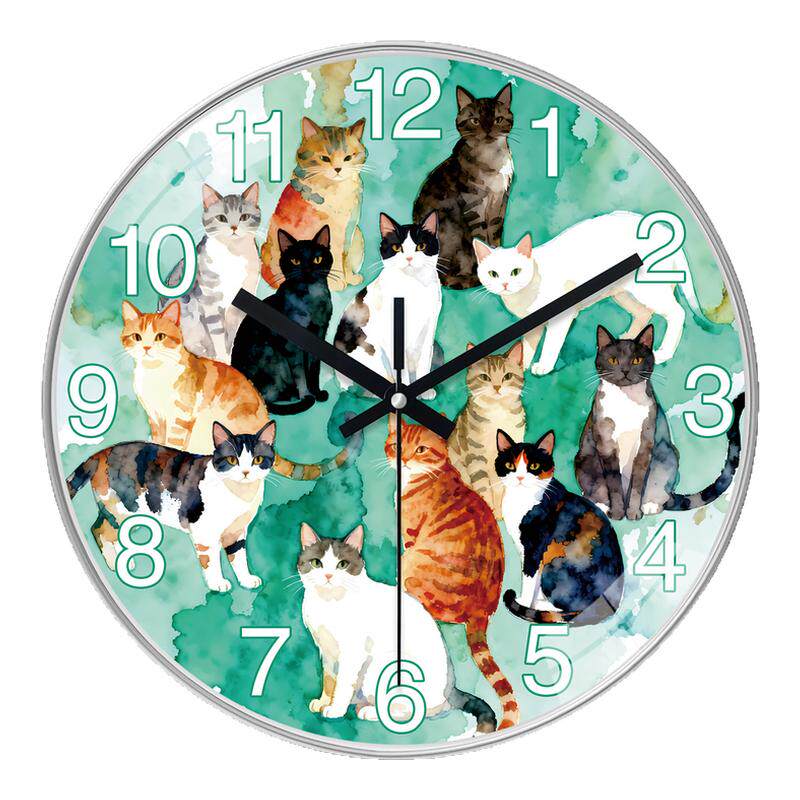 猫咪图案静音扫秒精准石英挂钟