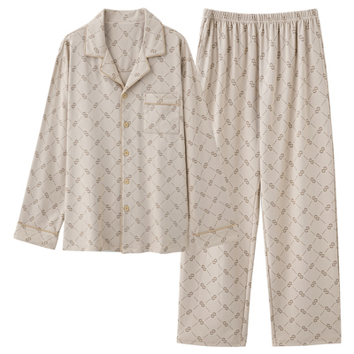 纯棉睡衣男款开衫家居服套装