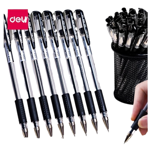 得力中性笔黑笔签字笔芯黑色水笔圆珠笔水性笔办公笔蓝笔红色走珠笔0.5mm子弹头碳素学生刷题笔送笔筒