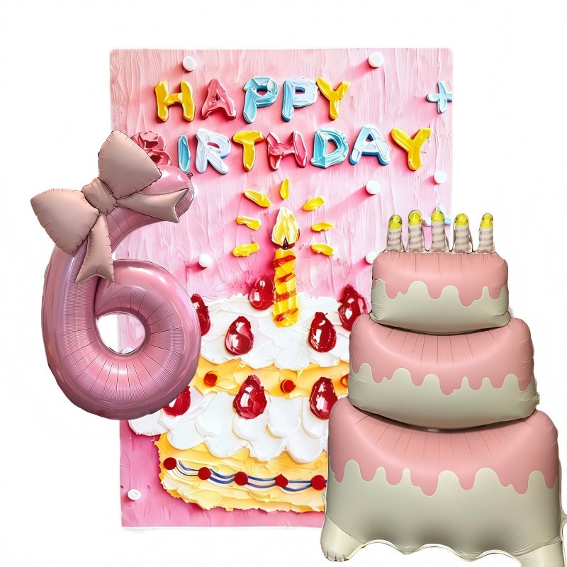 女孩生日粉色数字气球派对拍照
