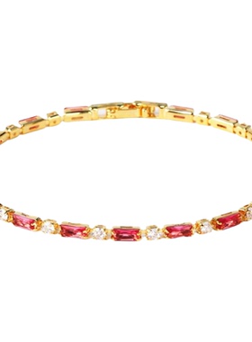 欧洲「设计师」MIHMILY 天然宝石红水晶镶钻手链女18K金时尚橘红
