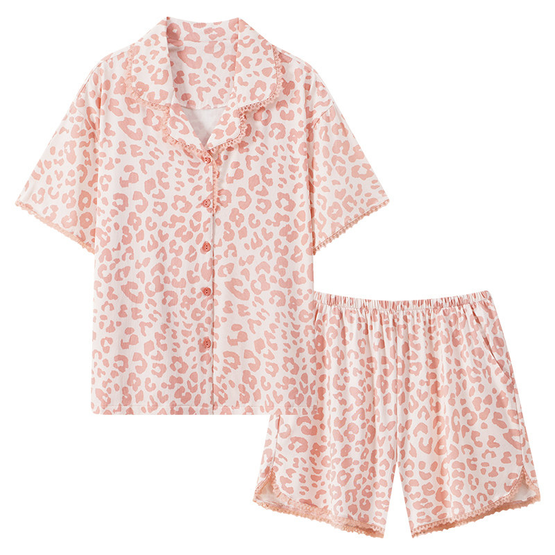 芬腾睡衣女士夏季莫代尔短袖短裤家居服夏款冰丝豹纹性感夏天套装