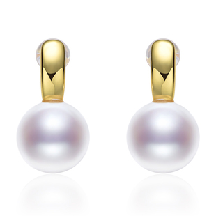 京润珍珠 如途银S925淡水有核珍珠耳钉9-11mm白色圆形珍珠耳钉P