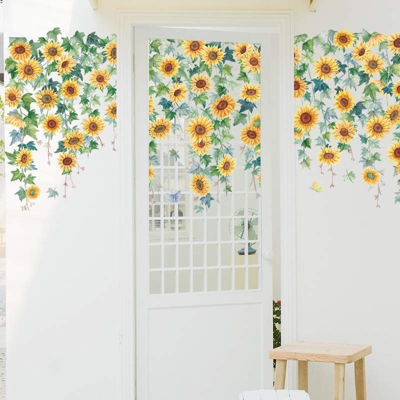 向日葵顶角线装饰贴纸卧室ZDB-2461墙纸背景走廊墙沙发贴装饰植物