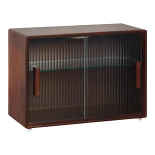 餐边收纳柜带门防尘咖啡杯茶具置物架实木桌面收纳盒感应灯储物柜