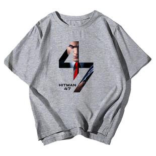 PS4杀手47游戏hitman短袖t恤衫男女学生纯棉半截袖夏装体恤上衣服
