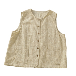 复古文艺柔软棉麻圆领木扣马甲女秋新款洋气简约宽松叠穿背心外套