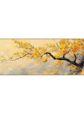 纯手绘油画发财树客厅挂画横版肌理装饰画别墅大芬村油画
