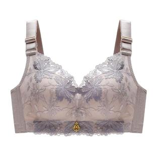 内衣女收副乳聚拢夏季防下垂文胸无钢圈小胸专用中厚蕾丝胸罩红色