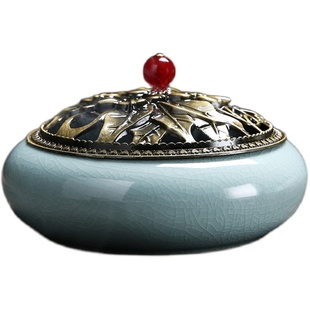 香炉熏香家用室内大号陶瓷蚊香炉创意盘托艾草带盖蚊香盒艾条香插