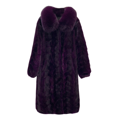 狐狸毛领中长款貂皮大衣