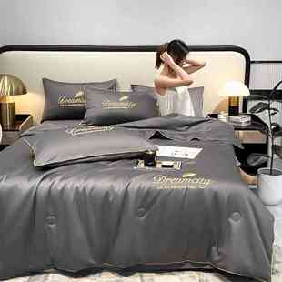 冰丝夏凉被四件套可机水洗空调被芯高级感单双人真天丝滑薄款 被子