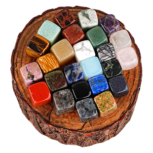 天然水晶玉石小方块摆件碎石方粒原石DIY青金石黑曜石标本手把玩