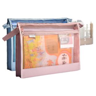 晨光学科科目分类文件袋小学生手提袋拎书补习袋拉链式双层透明网纱a4分科资料作业语文数学试卷学习收纳袋