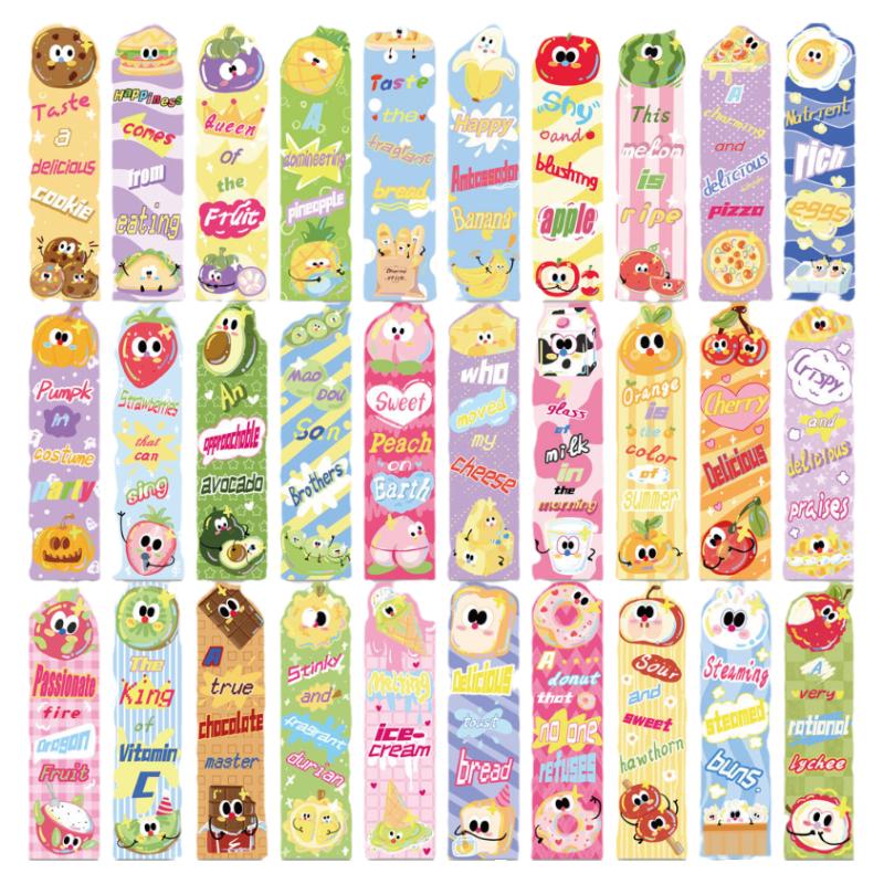 30张可爱卡通原创食物缤纷乐书签高颜值ins风创意桌面手账装饰diy