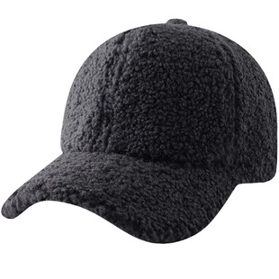 秋冬绿色帽子男女棒球帽加宽显脸小韩版毛绒保暖鸭舌帽百搭羊羔毛