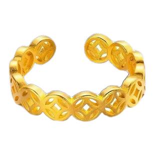 暴富铜钱戒指 越南沙金色钱币铜钱开口戒指男女i招财不掉色高级感