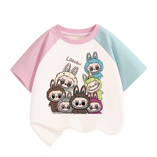 WASSUP联名labubu拉布布衣服男童纯棉短袖T恤儿童圆领卡通上衣夏